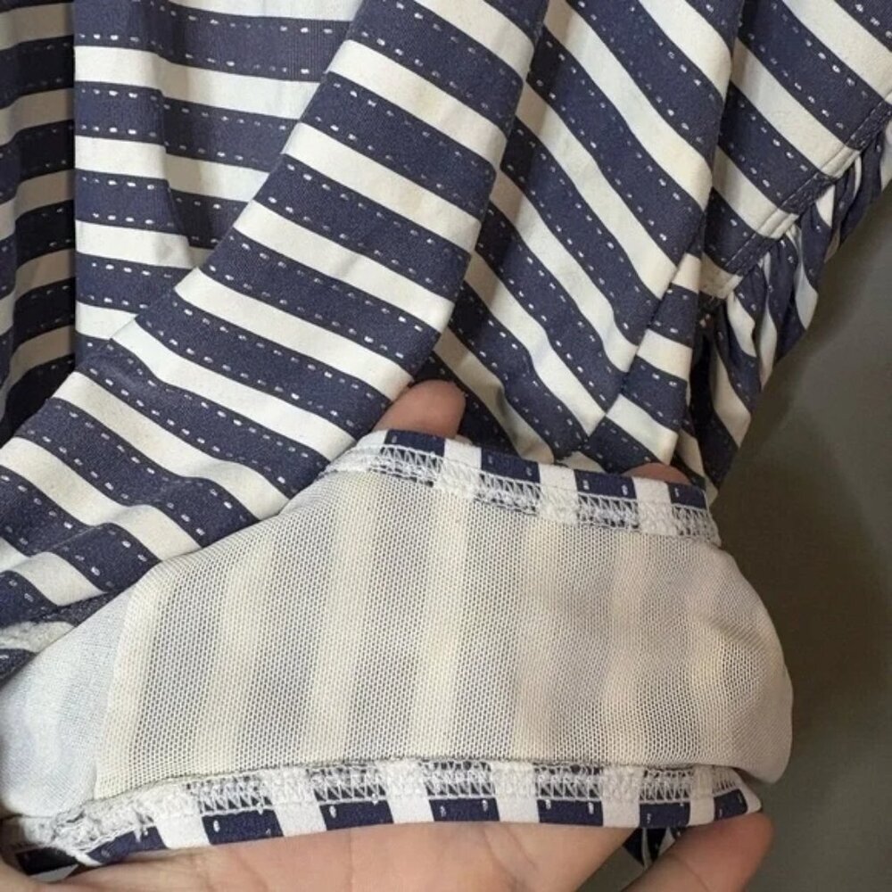One Piece Nip Tuck Swimsuit Blue White Nautical Stripe Rouched Swim Suit Size 8 - Picture 2 of 7
